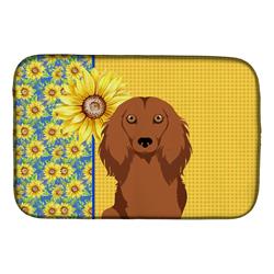 Picture of Carolines Treasures WDK5390DDM 21 x 14 in. Summer Sunflowers Longhair Red Dachshund Dish Drying Mat