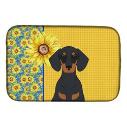 Picture of Carolines Treasures WDK5392DDM 21 x 14 in. Summer Sunflowers Black & Tan Dachshund Dish Drying Mat
