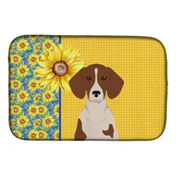 Picture of Carolines Treasures WDK5393DDM 21 x 14 in. Summer Sunflowers Red Piebald Dachshund Dish Drying Mat