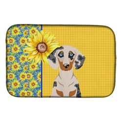 Picture of Carolines Treasures WDK5395DDM 21 x 14 in. Summer Sunflowers Cream Dapple Dachshund Dish Drying Mat