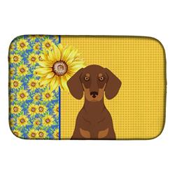 Picture of Carolines Treasures WDK5397DDM 21 x 14 in. Summer Sunflowers Chocolate & Tan Dachshund Dish Drying Mat