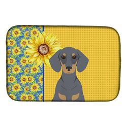 Picture of Carolines Treasures WDK5399DDM 21 x 14 in. Summer Sunflowers Blue & Tan Dachshund Dish Drying Mat