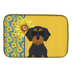 Picture of Carolines Treasures WDK5402DDM 21 x 14 in. Summer Sunflowers Wirehair Black & Tan Dachshund Dish Drying Mat
