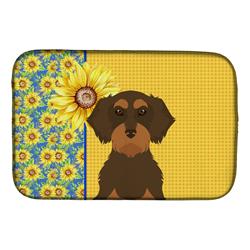 Picture of Carolines Treasures WDK5403DDM 21 x 14 in. Summer Sunflowers Wirehair Chocolate & Tan Dachshund Dish Drying Mat