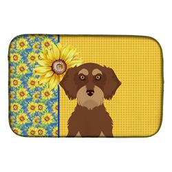 Picture of Carolines Treasures WDK5404DDM 21 x 14 in. Summer Sunflowers Wirehair Red & Tan Dachshund Dish Drying Mat