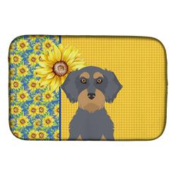 Picture of Carolines Treasures WDK5405DDM 21 x 14 in. Summer Sunflowers Wirehair Blue & Tan Dachshund Dish Drying Mat
