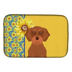 Picture of Carolines Treasures WDK5407DDM 21 x 14 in. Summer Sunflowers Wirehair Red Dachshund Dish Drying Mat