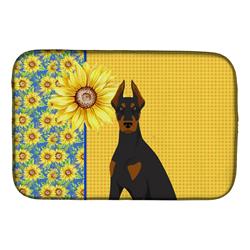 Picture of Carolines Treasures WDK5409DDM 21 x 14 in. Summer Sunflowers Black & Tan Doberman Pinscher Dish Drying Mat