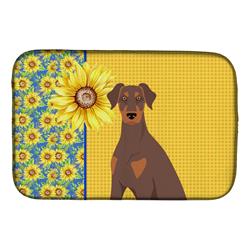 Picture of Carolines Treasures WDK5411DDM 21 x 14 in. Summer Sunflowers Natural Ear Red & Tan Doberman Pinscher Dish Drying Mat