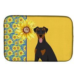 Picture of Carolines Treasures WDK5412DDM 21 x 14 in. Summer Sunflowers Natural Ear Black & Tan Doberman Pinscher Dish Drying Mat