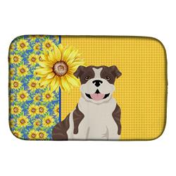 Picture of Carolines Treasures WDK5413DDM 21 x 14 in. Summer Sunflowers Brindle English Bulldog Dish Drying Mat