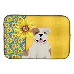 Picture of Carolines Treasures WDK5414DDM 21 x 14 in. Summer Sunflowers Piebald English Bulldog Dish Drying Mat