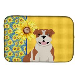 Picture of Carolines Treasures WDK5415DDM 21 x 14 in. Summer Sunflowers Red English Bulldog Dish Drying Mat