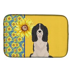 Picture of Carolines Treasures WDK5416DDM 21 x 14 in. Summer Sunflowers Black English Springer Spaniel Dish Drying Mat
