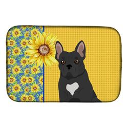 Picture of Carolines Treasures WDK5418DDM 21 x 14 in. Summer Sunflowers Black French Bulldog Dish Drying Mat