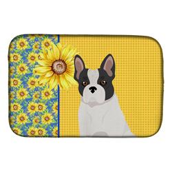 Picture of Carolines Treasures WDK5419DDM 21 x 14 in. Summer Sunflowers Black & White French Bulldog Dish Drying Mat