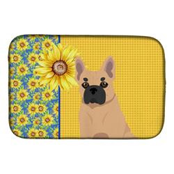 Picture of Carolines Treasures WDK5420DDM 21 x 14 in. Summer Sunflowers Fawn French Bulldog Dish Drying Mat