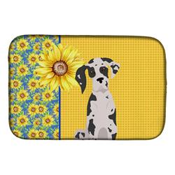 Picture of Carolines Treasures WDK5428DDM 21 x 14 in. Summer Sunflowers Harlequin Great Dane Dish Drying Mat