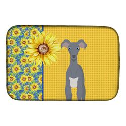 Picture of Carolines Treasures WDK5430DDM 21 x 14 in. Summer Sunflowers Gray Italian Grayhound Dish Drying Mat