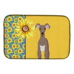 Picture of Carolines Treasures WDK5431DDM 21 x 14 in. Summer Sunflowers Fawn Italian Grayhound Dish Drying Mat
