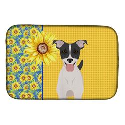 Picture of Carolines Treasures WDK5432DDM 21 x 14 in. Summer Sunflowers Black White Smooth Jack Russell Terrier Dish Drying Mat