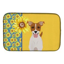 Picture of Carolines Treasures WDK5434DDM 21 x 14 in. Summer Sunflowers Brown White Smooth Jack Russell Terrier Dish Drying Mat