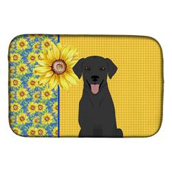 Picture of Carolines Treasures WDK5436DDM 21 x 14 in. Summer Sunflowers Black Labrador Retriever Dish Drying Mat