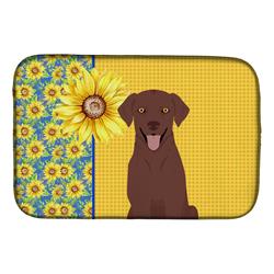 Picture of Carolines Treasures WDK5437DDM 21 x 14 in. Summer Sunflowers Chocolate Labrador Retriever Dish Drying Mat