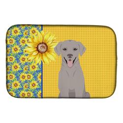 Picture of Carolines Treasures WDK5438DDM 21 x 14 in. Summer Sunflowers Gray Labrador Retriever Dish Drying Mat