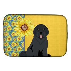 Picture of Carolines Treasures WDK5444DDM 21 x 14 in. Summer Sunflowers Black Newfoundland Dish Drying Mat