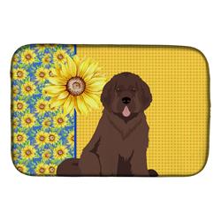 Picture of Carolines Treasures WDK5445DDM 21 x 14 in. Summer Sunflowers Brown Newfoundland Dish Drying Mat