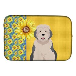 Picture of Carolines Treasures WDK5448DDM 21 x 14 in. Summer Sunflowers Old English Sheepdog Dish Drying Mat