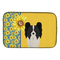 Picture of Carolines Treasures WDK5449DDM 21 x 14 in. Summer Sunflowers Black & White Papillon Dish Drying Mat