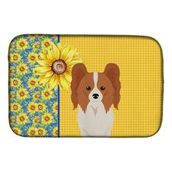 Picture of Carolines Treasures WDK5450DDM 21 x 14 in. Summer Sunflowers Red & White Papillon Dish Drying Mat