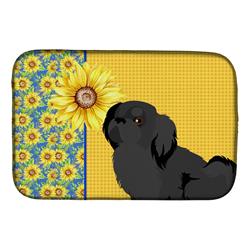 Picture of Carolines Treasures WDK5452DDM 21 x 14 in. Summer Sunflowers Black Pekingese Dish Drying Mat