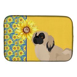 Picture of Carolines Treasures WDK5453DDM 21 x 14 in. Summer Sunflowers Cream Pekingese Dish Drying Mat