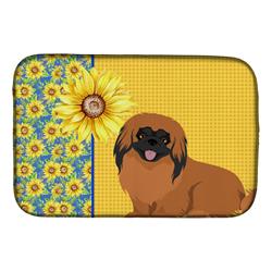 Picture of Carolines Treasures WDK5455DDM 21 x 14 in. Summer Sunflowers Red Pekingese Dish Drying Mat