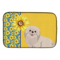 Picture of Carolines Treasures WDK5456DDM 21 x 14 in. Summer Sunflowers White Pekingese Dish Drying Mat