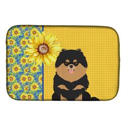 Picture of Carolines Treasures WDK5457DDM 21 x 14 in. Summer Sunflowers Black & Tan Pomeranian Dish Drying Mat