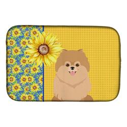 Picture of Carolines Treasures WDK5458DDM 21 x 14 in. Summer Sunflowers Orange Pomeranian Dish Drying Mat
