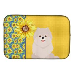 Picture of Carolines Treasures WDK5459DDM 21 x 14 in. Summer Sunflowers White Pomeranian Dish Drying Mat