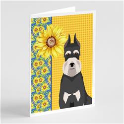 5 x 7 in. Summer Sunflowers Black & Silver Schnauzer Greeting Cards & Envelopes, Pack of 8