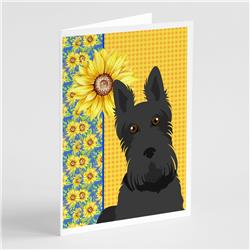 5 x 7 in. Summer Sunflowers Black Scottish Terrier Greeting Cards & Envelopes, Pack of 8