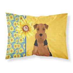 20.5 x 30 in. Summer Sunflowers Black & Tan Airedale Terrier Fabric Standard Pillowcase
