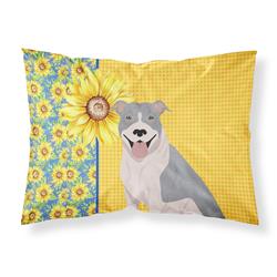 20.5 x 30 in. Summer Sunflowers Blue & White Pit Bull Terrier Fabric Standard Pillowcase