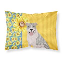 20.5 x 30 in. Summer Sunflowers Blue Brindle Pit Bull Terrier Fabric Standard Pillowcase