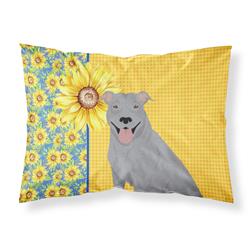 20.5 x 30 in. Summer Sunflowers Blue Pit Bull Terrier Fabric Standard Pillowcase