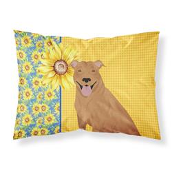 20.5 x 30 in. Summer Sunflowers Red Pit Bull Terrier Fabric Standard Pillowcase