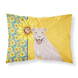 20.5 x 30 in. Summer Sunflowers White Pit Bull Terrier Fabric Standard Pillowcase
