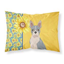 20.5 x 30 in. Summer Sunflowers Blue Boston Terrier Fabric Standard Pillowcase